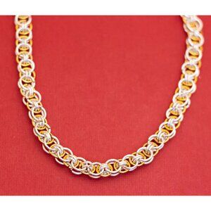 17 inch, Vintage Two Tone Ring Chains Brutalist Necklace - F33